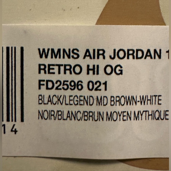 NEW WOMEN'S AIR JORDAN RETRO 1 HIGH OG Black/White/Sail/Legend Medium Brown Sz 9 - Picture 7 of 16
